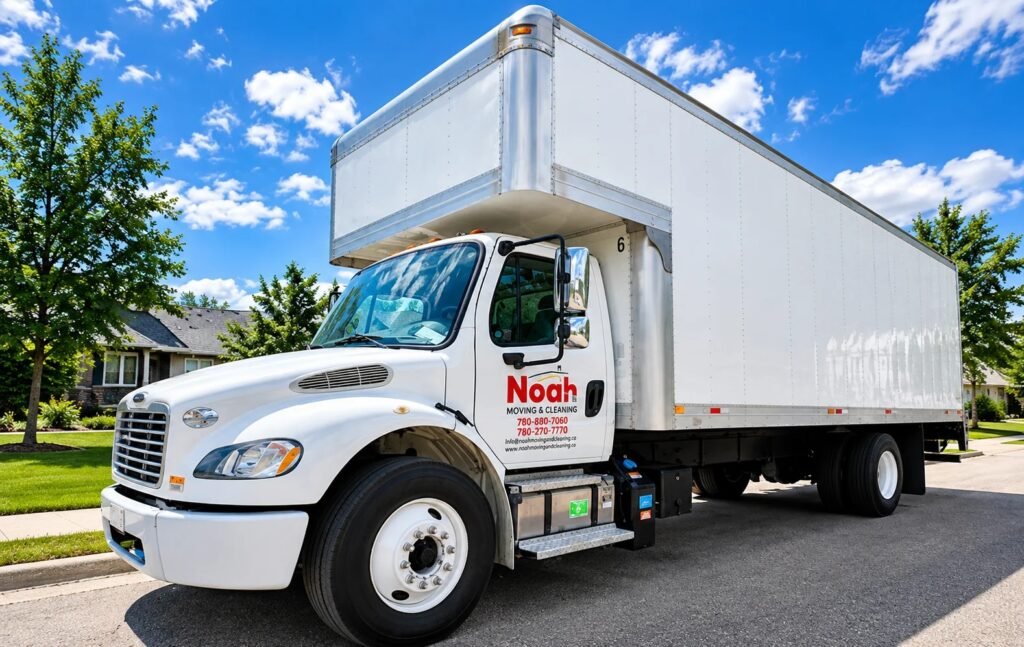 Noah Moving & Cleaning moving truck parked outside a home