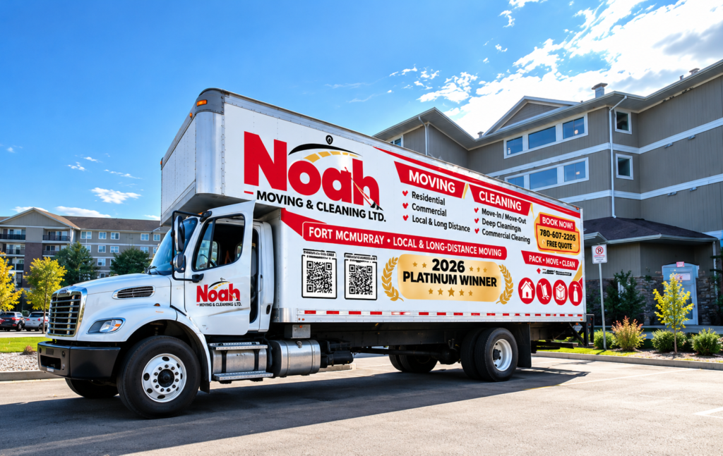 Noah Moving & Cleaning Ltd. branded moving truck in Fort McMurray