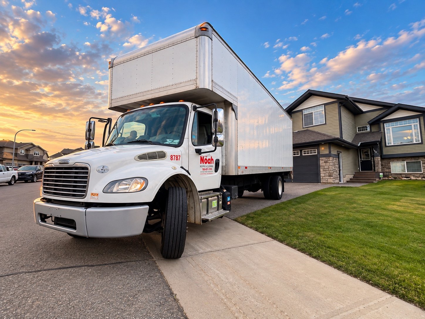 Noah Moving & Cleaning moving truck outside a residential property